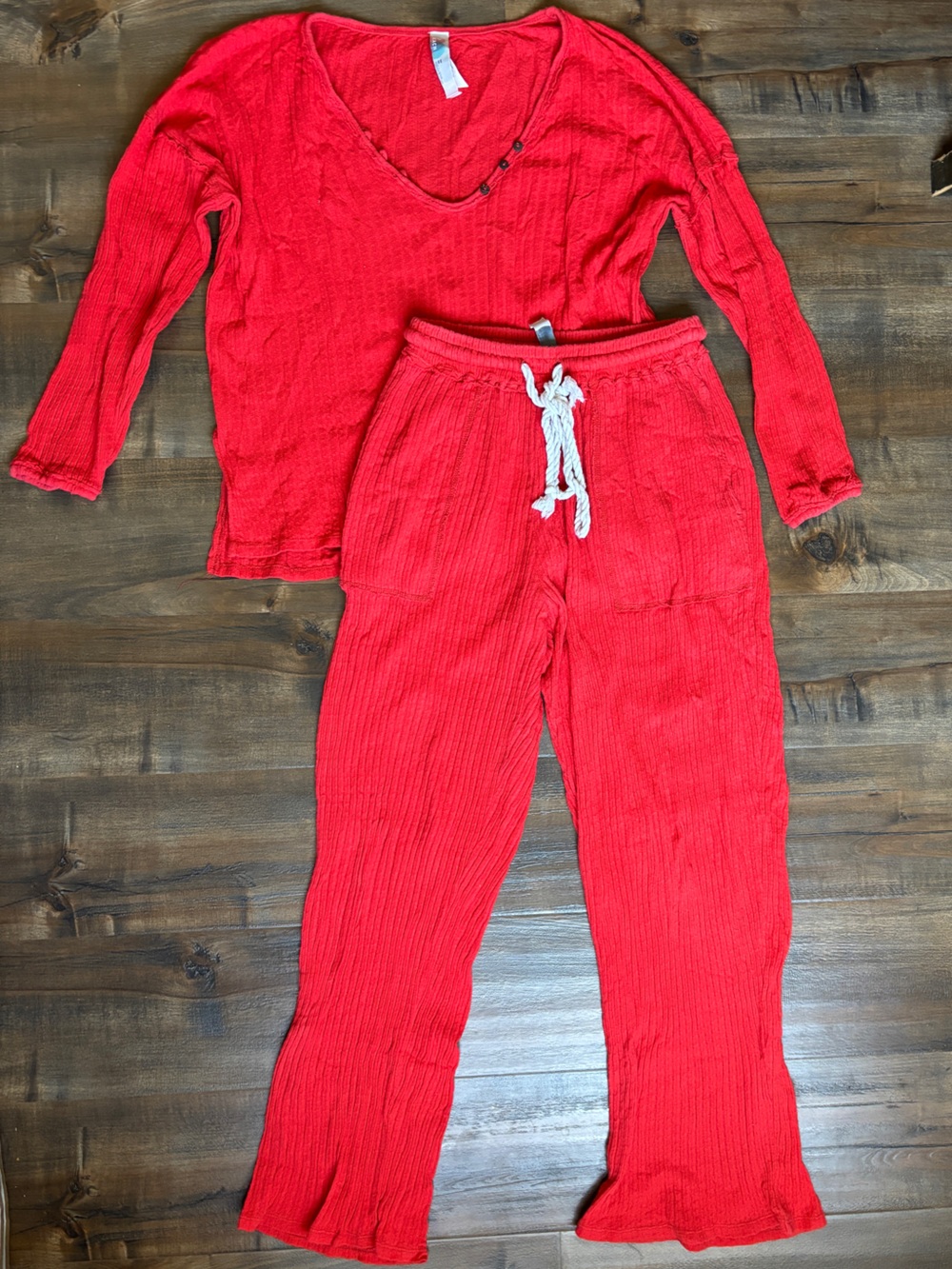 Free People Red Ribbed Swim Coverup Set